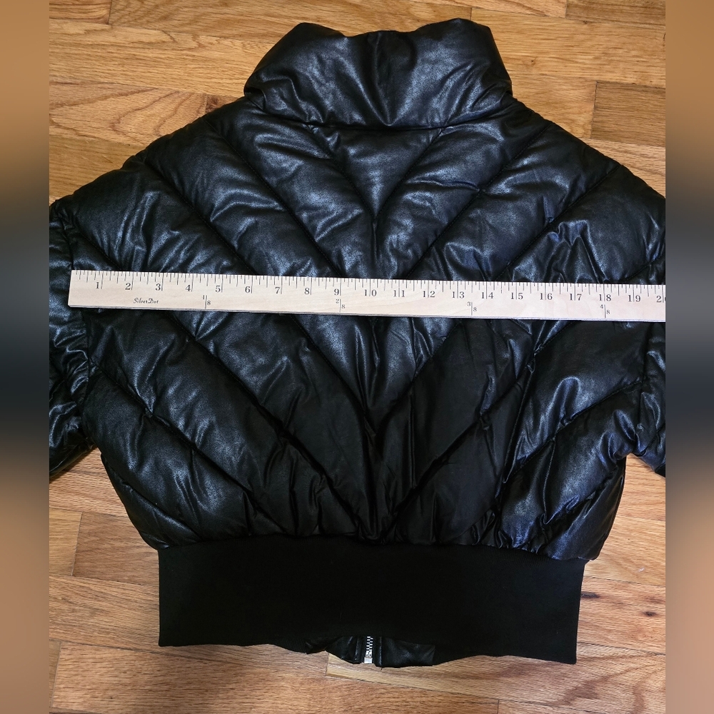 Winter NightS Faux Leather Cropped Black Women's Puffer Jacket Coat Fitted Ski - Picture 13 of 16